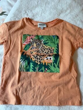 Kenzo Kids Peach Tee with Leopard Jungle Print